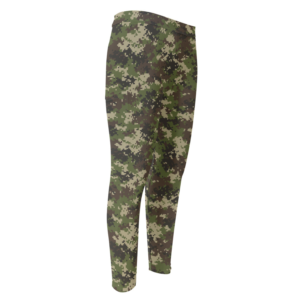 Military Digital Camo Pattern Print Men's Compression Pants