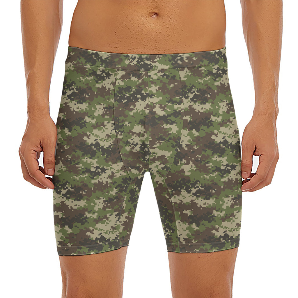 Military Digital Camo Pattern Print Men's Long Boxer Briefs