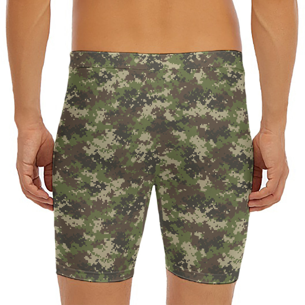Military Digital Camo Pattern Print Men's Long Boxer Briefs