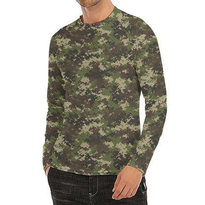 Military Digital Camo Pattern Print Men's Long Sleeve Rash Guard
