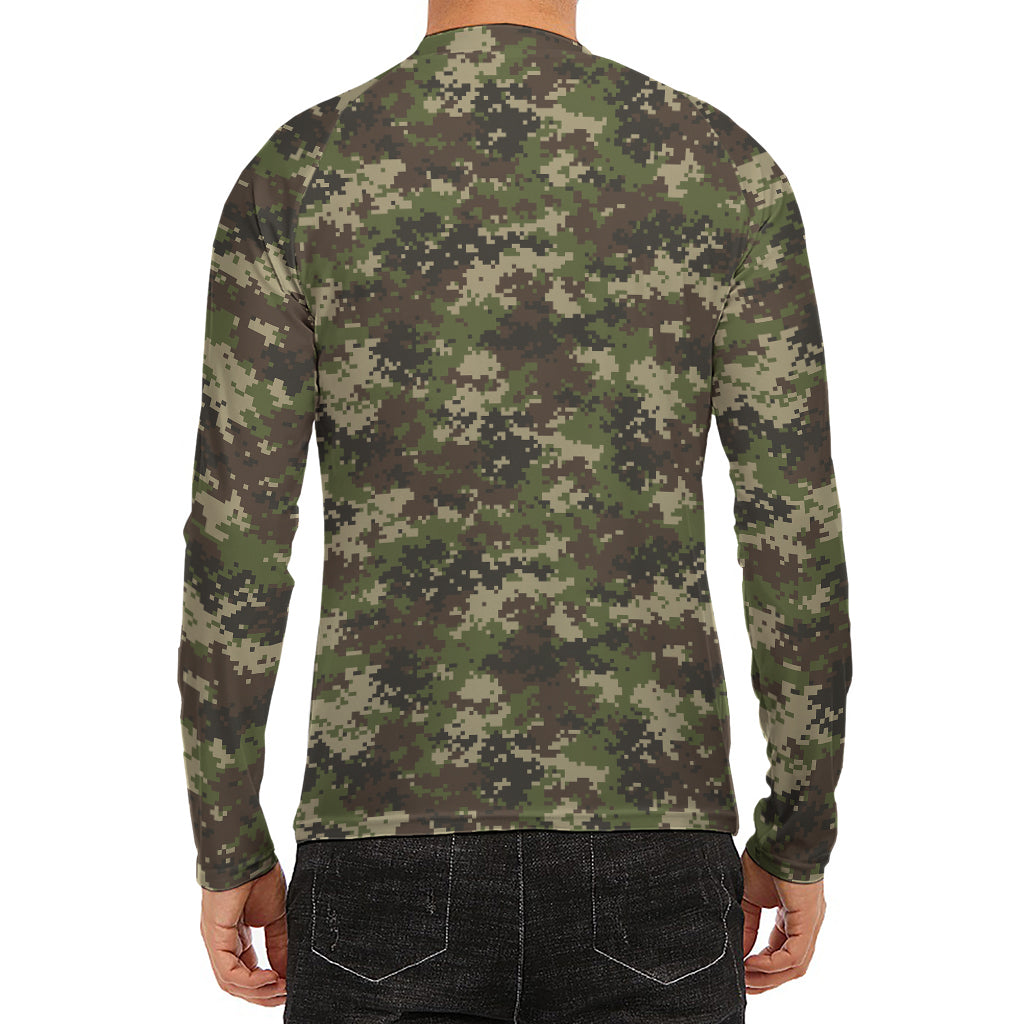 Military Digital Camo Pattern Print Men's Long Sleeve Rash Guard