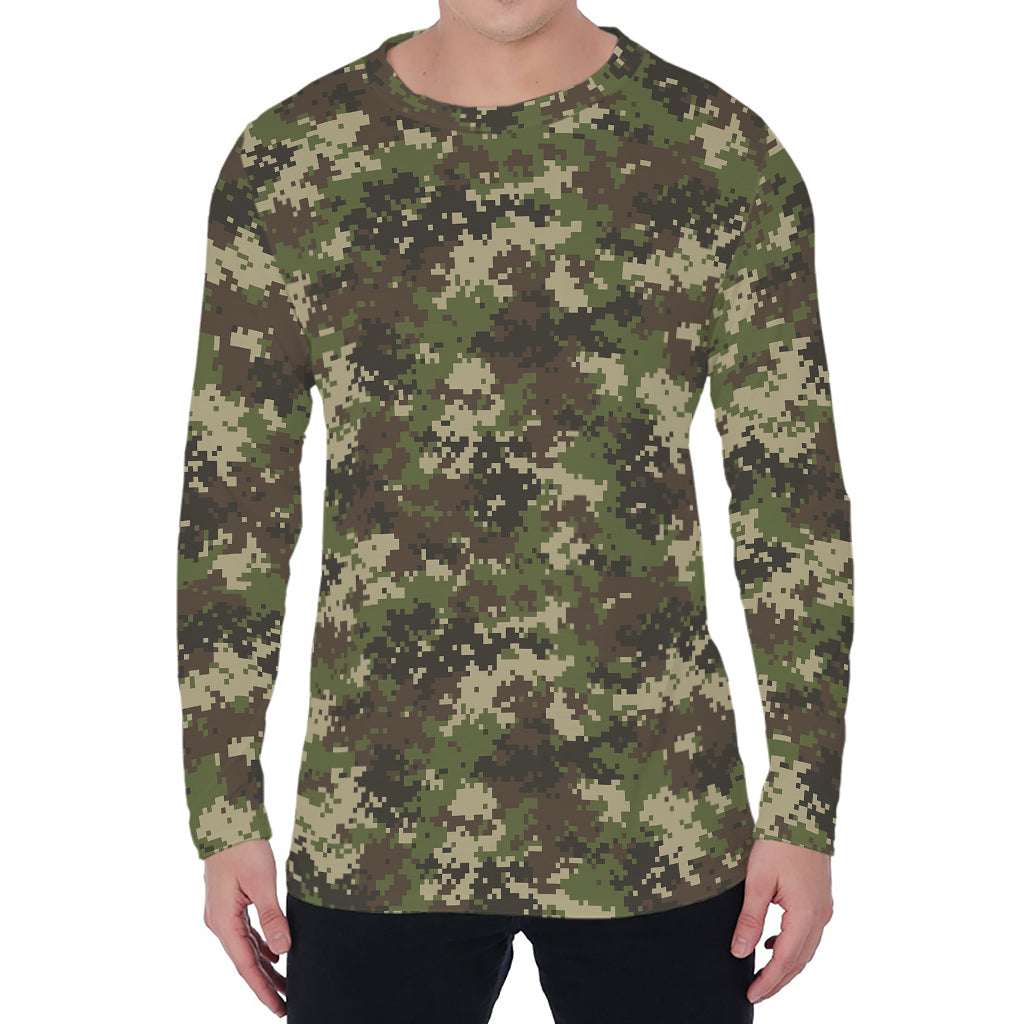 Military Digital Camo Pattern Print Men's Long Sleeve T-Shirt