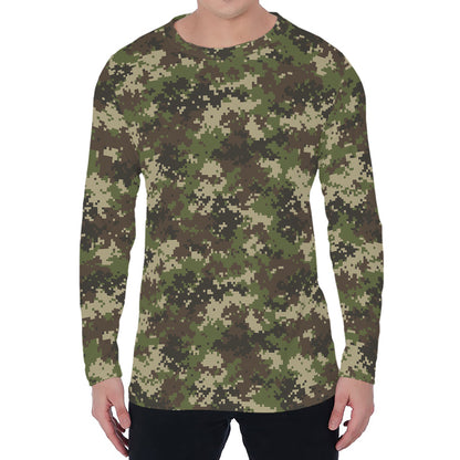 Military Digital Camo Pattern Print Men's Long Sleeve T-Shirt