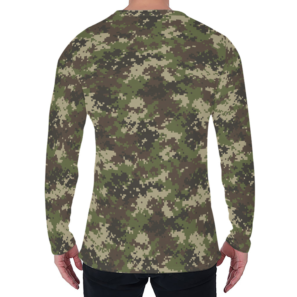 Military Digital Camo Pattern Print Men's Long Sleeve T-Shirt