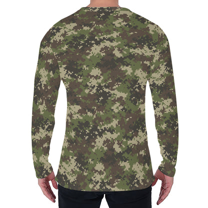 Military Digital Camo Pattern Print Men's Long Sleeve T-Shirt