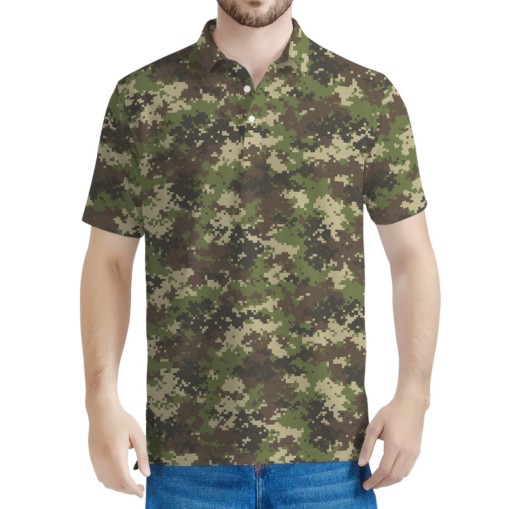 Military Digital Camo Pattern Print Men's Polo Shirt