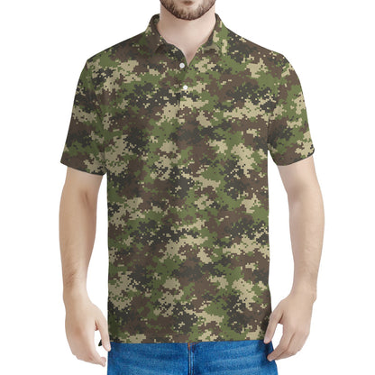 Military Digital Camo Pattern Print Men's Polo Shirt