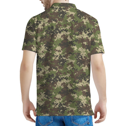 Military Digital Camo Pattern Print Men's Polo Shirt