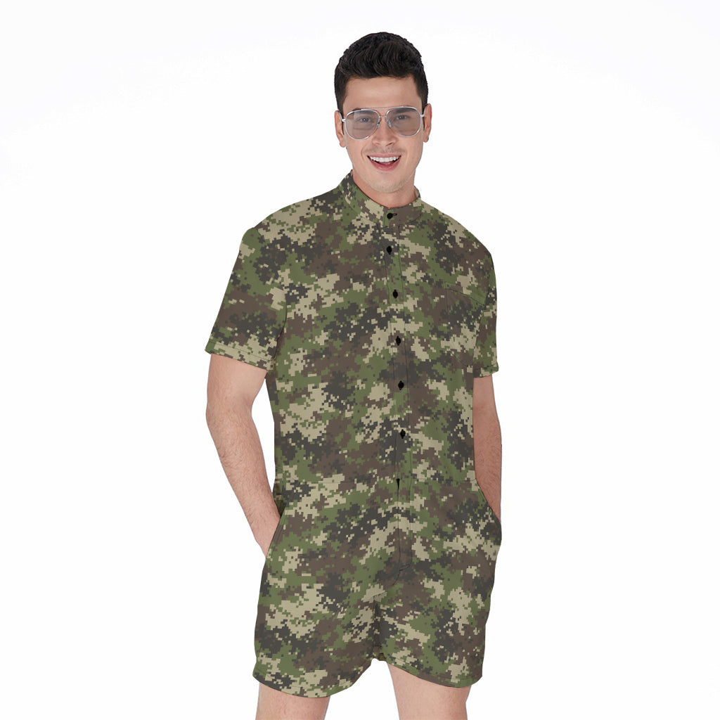 Military Digital Camo Pattern Print Men's Rompers