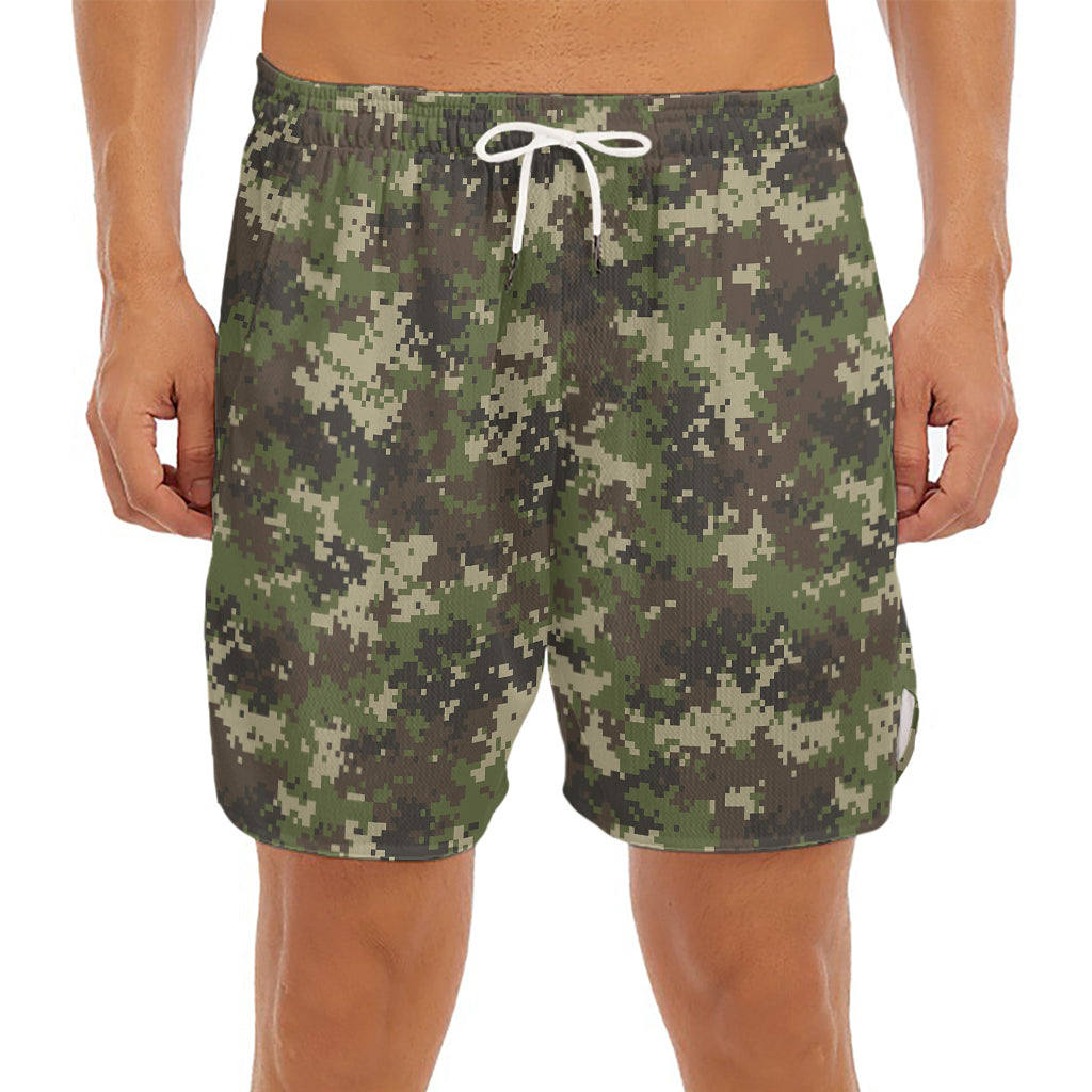 Military Digital Camo Pattern Print Men's Split Running Shorts