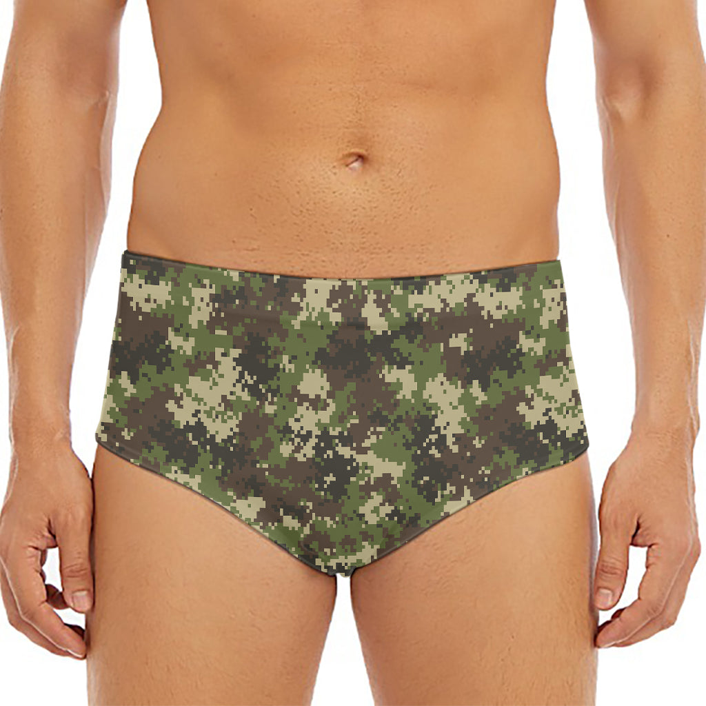 Military Digital Camo Pattern Print Men's Triangle Swim Briefs