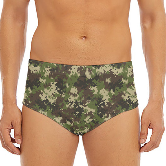 Military Digital Camo Pattern Print Men's Triangle Swim Briefs