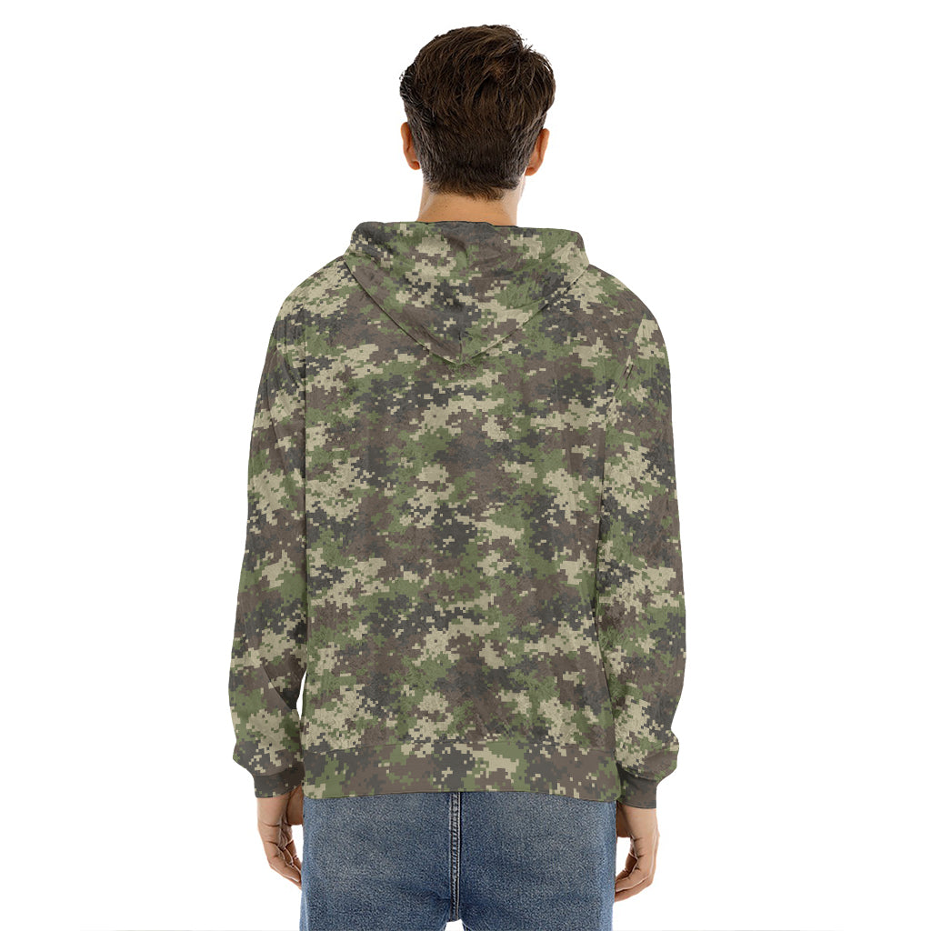 Military Digital Camo Pattern Print Men's Velvet Pullover Hoodie