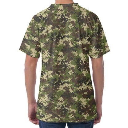 Military Digital Camo Pattern Print Men's Velvet T-Shirt