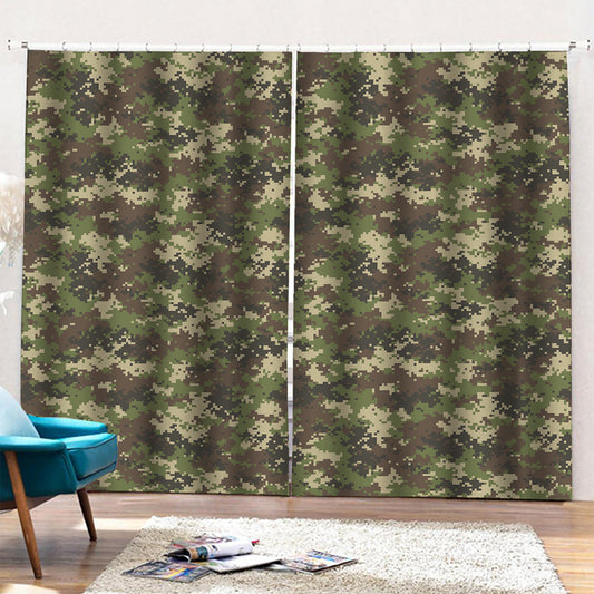 Military Digital Camo Pattern Print Pencil Pleat Curtains