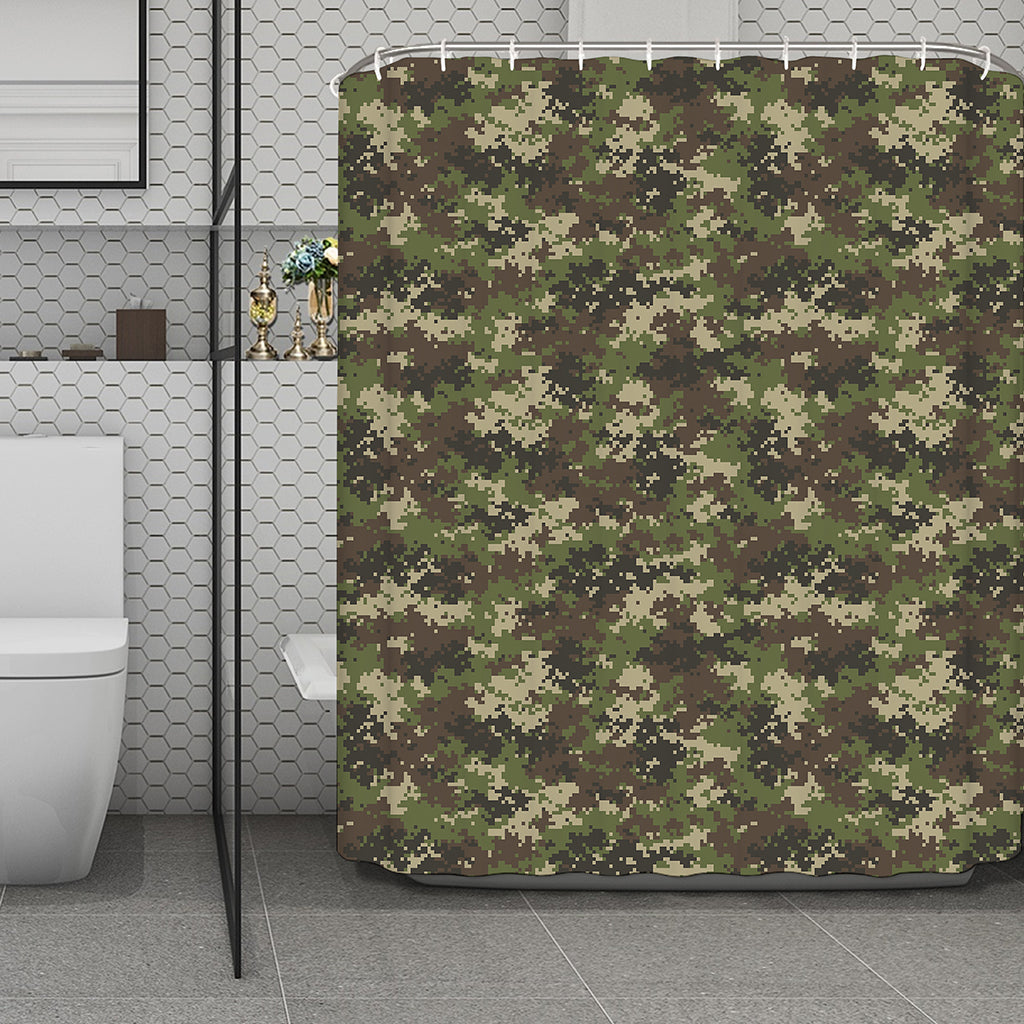 Military Digital Camo Pattern Print Polyester Shower Curtain