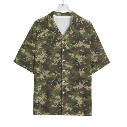 Military Digital Camo Pattern Print Rayon Hawaiian Shirt