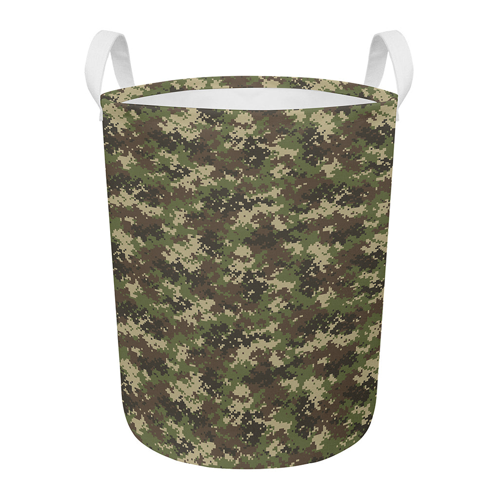 Military Digital Camo Pattern Print Round Laundry Basket