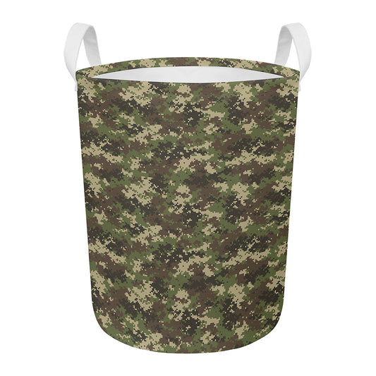 Military Digital Camo Pattern Print Round Laundry Basket