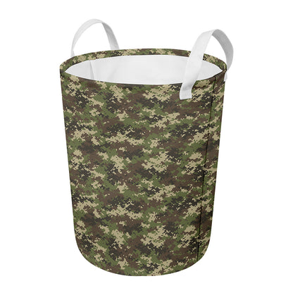 Military Digital Camo Pattern Print Round Laundry Basket