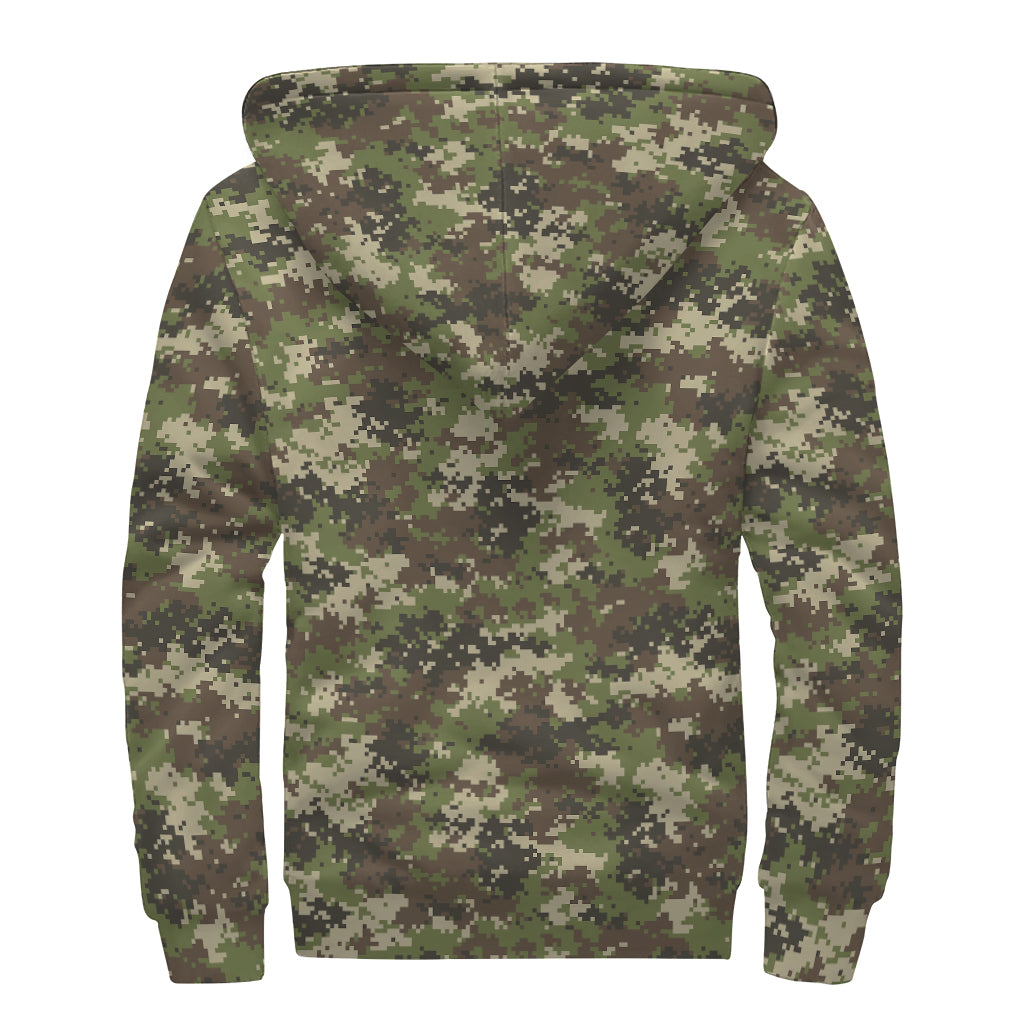 Military Digital Camo Pattern Print Sherpa Lined Zip Up Hoodie