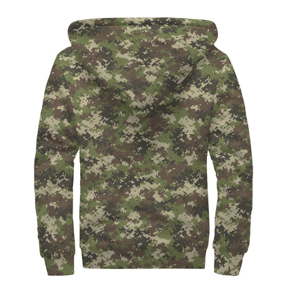 Military Digital Camo Pattern Print Sherpa Lined Zip Up Hoodie