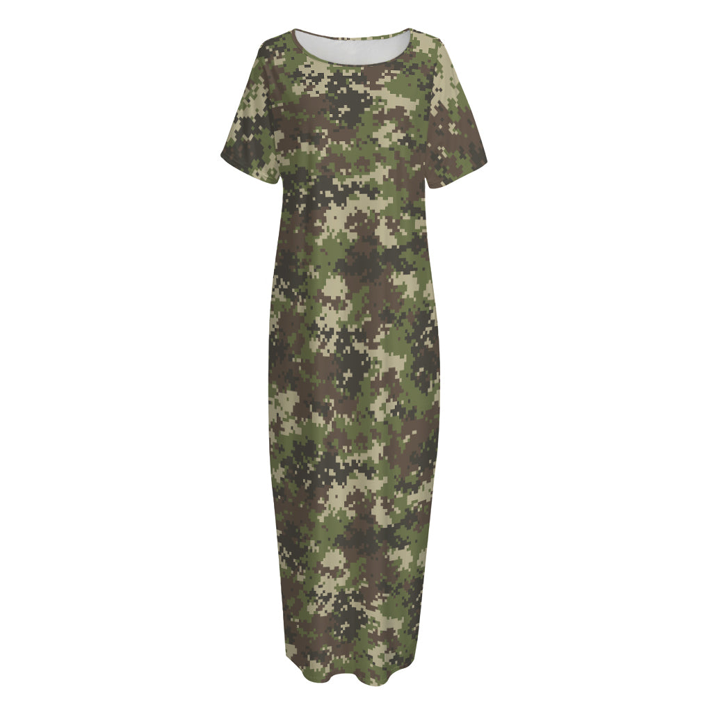 Military Digital Camo Pattern Print Short Sleeve Long Nightdress