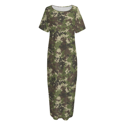 Military Digital Camo Pattern Print Short Sleeve Long Nightdress
