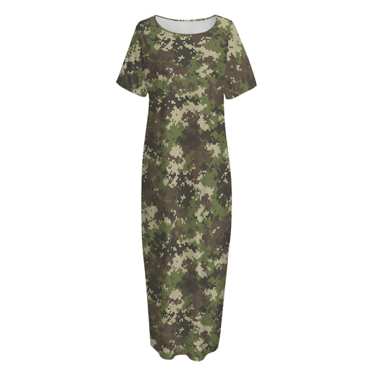 Military Digital Camo Pattern Print Short Sleeve Long Nightdress