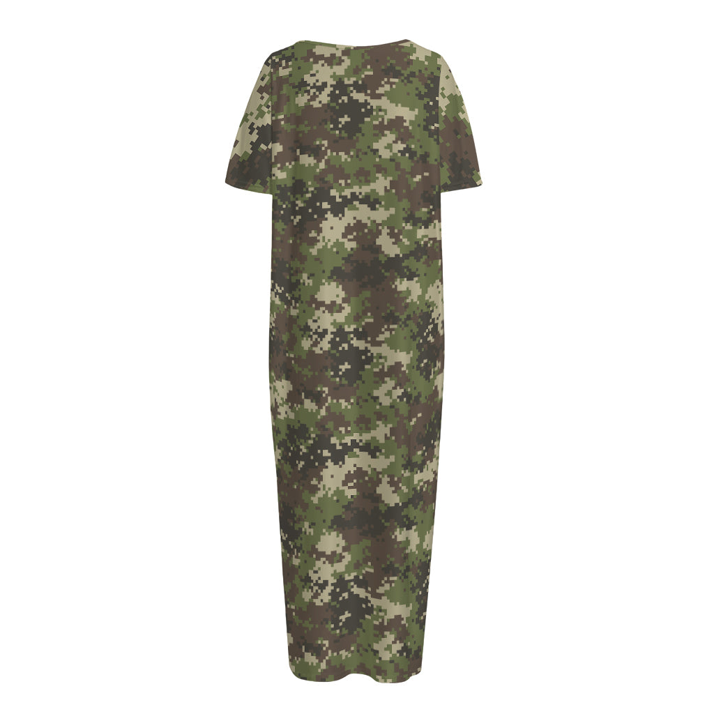 Military Digital Camo Pattern Print Short Sleeve Long Nightdress
