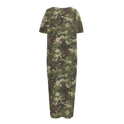 Military Digital Camo Pattern Print Short Sleeve Long Nightdress