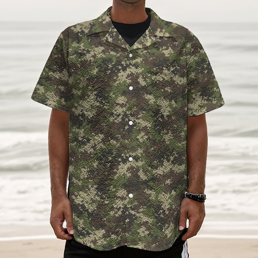Military Digital Camo Pattern Print Textured Short Sleeve Shirt