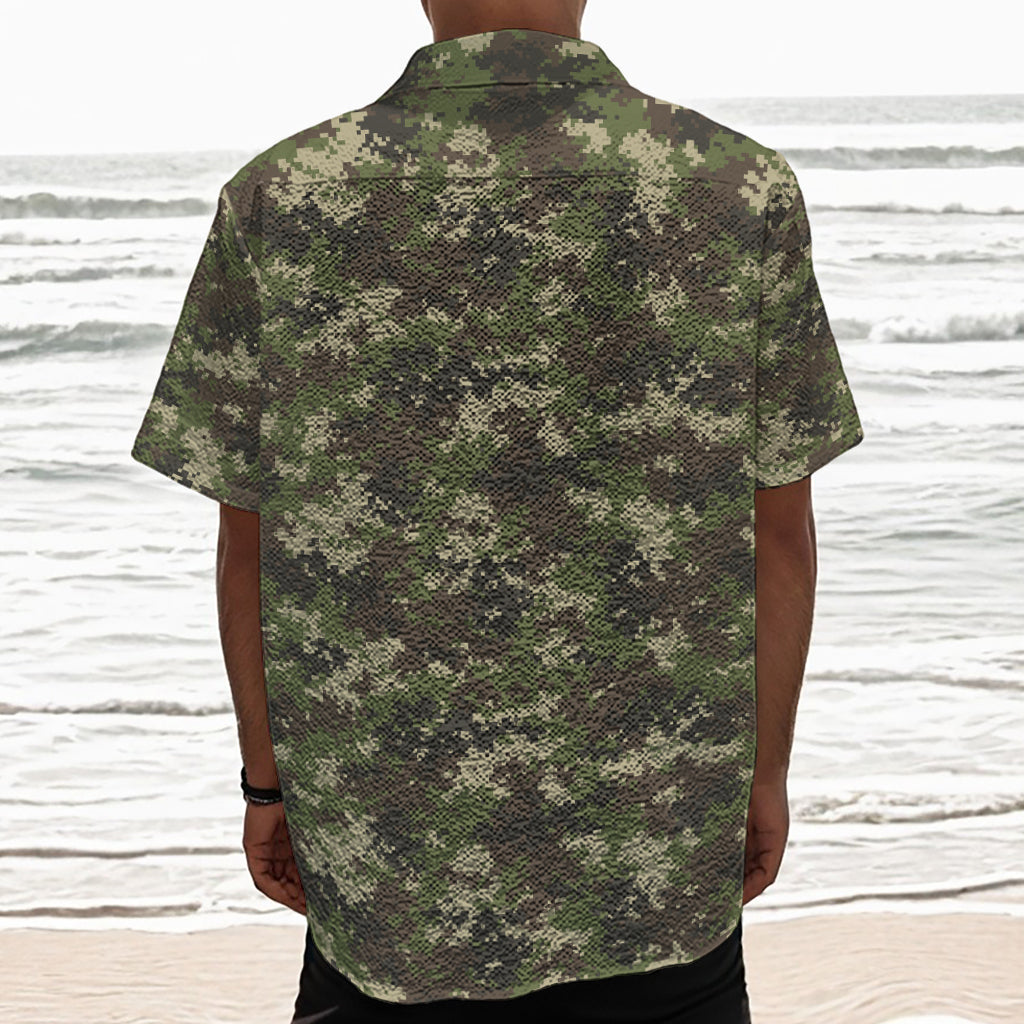 Military Digital Camo Pattern Print Textured Short Sleeve Shirt