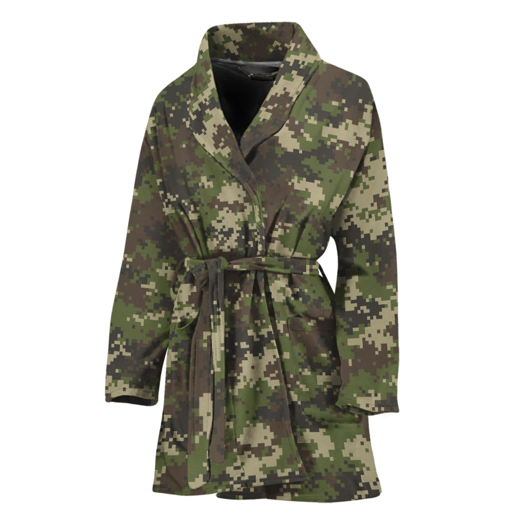 Military Digital Camo Pattern Print Women's Bathrobe