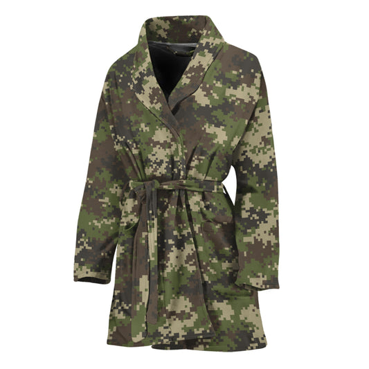 Military Digital Camo Pattern Print Women's Bathrobe