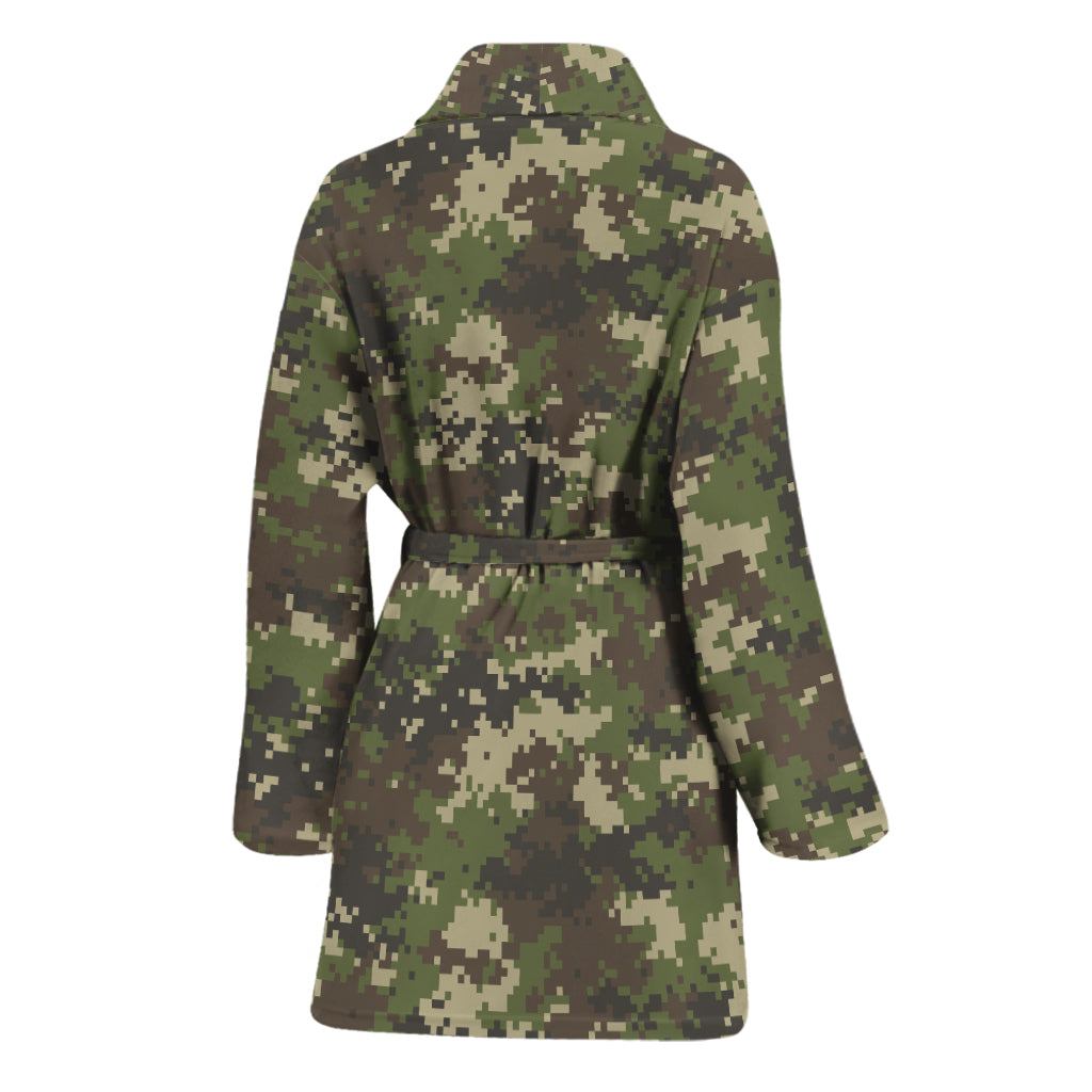 Military Digital Camo Pattern Print Women's Bathrobe