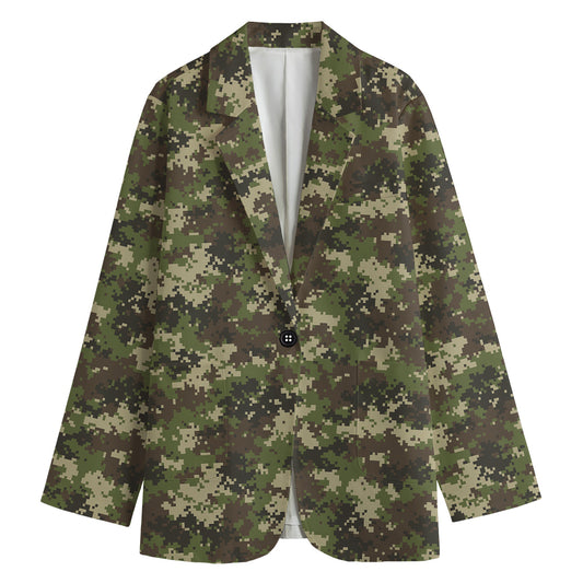 Military Digital Camo Pattern Print Women's Blazer