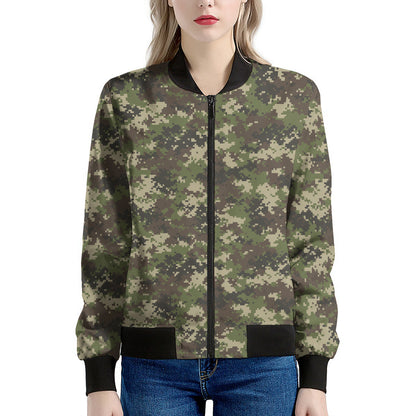 Military Digital Camo Pattern Print Women's Bomber Jacket