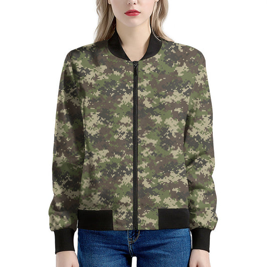Military Digital Camo Pattern Print Women's Bomber Jacket