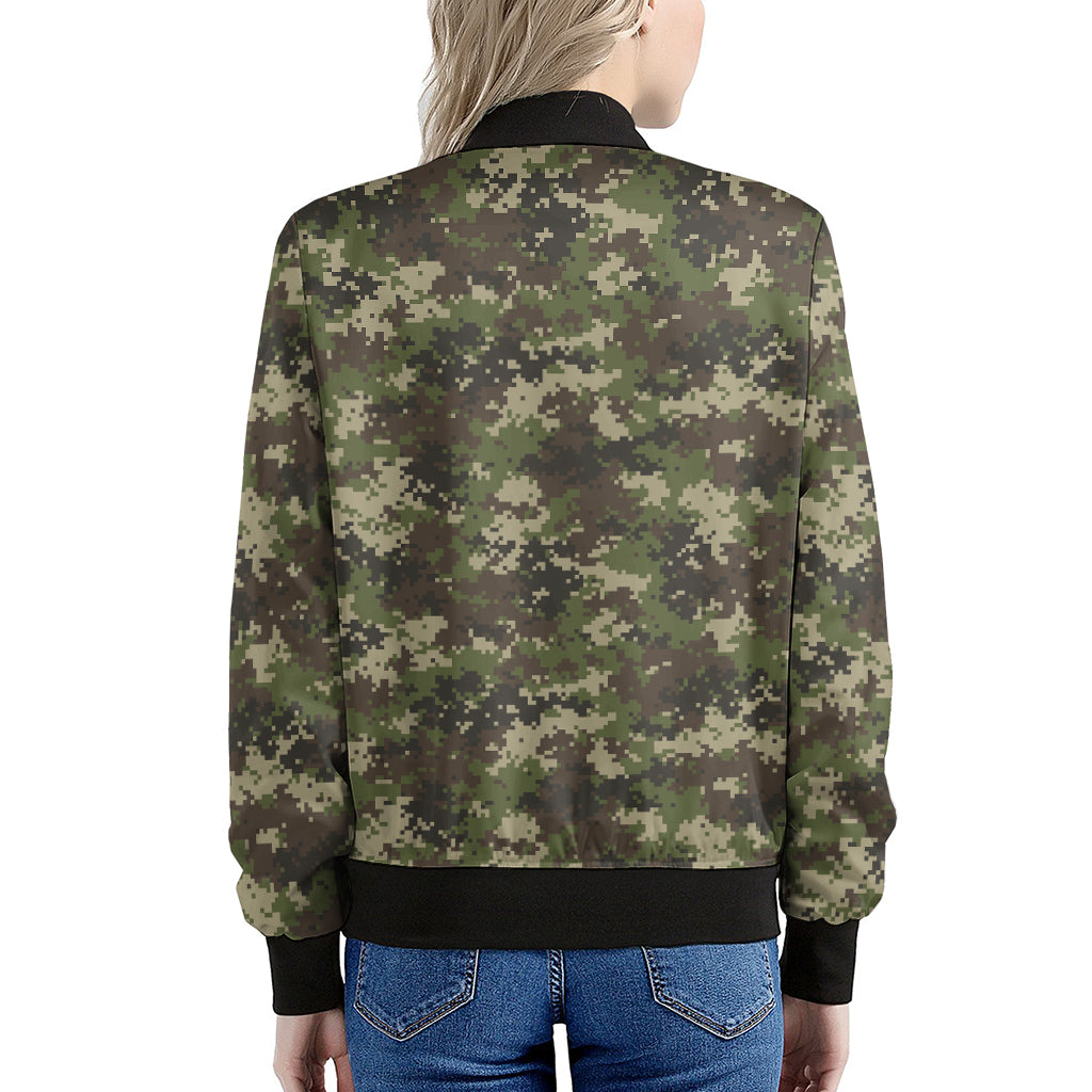 Military Digital Camo Pattern Print Women's Bomber Jacket