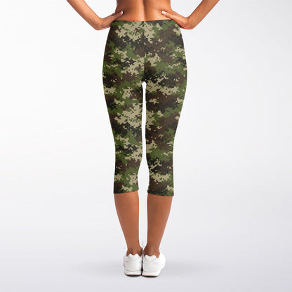 Military Digital Camo Pattern Print Women's Capri Leggings