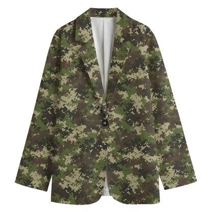 Military Digital Camo Pattern Print Women's Cotton Blazer