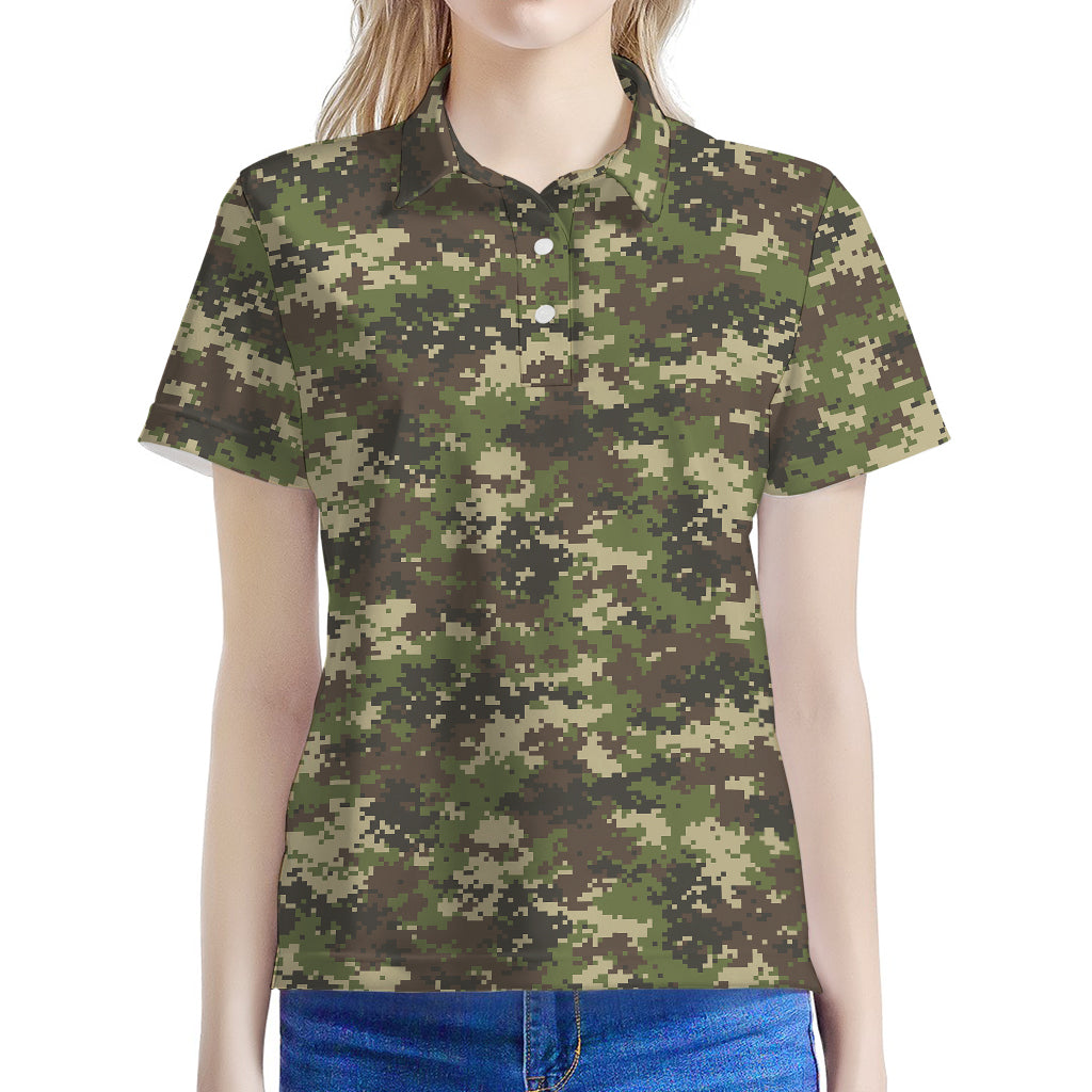 Military Digital Camo Pattern Print Women's Polo Shirt