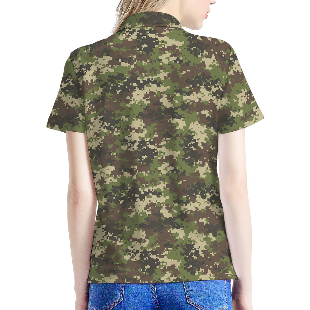 Military Digital Camo Pattern Print Women's Polo Shirt