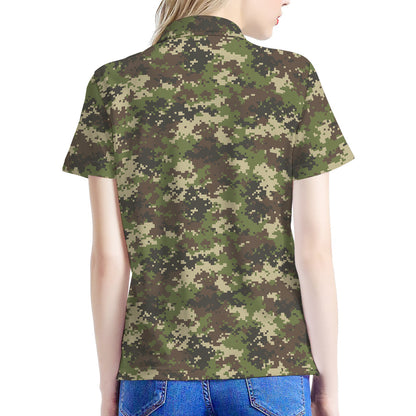 Military Digital Camo Pattern Print Women's Polo Shirt