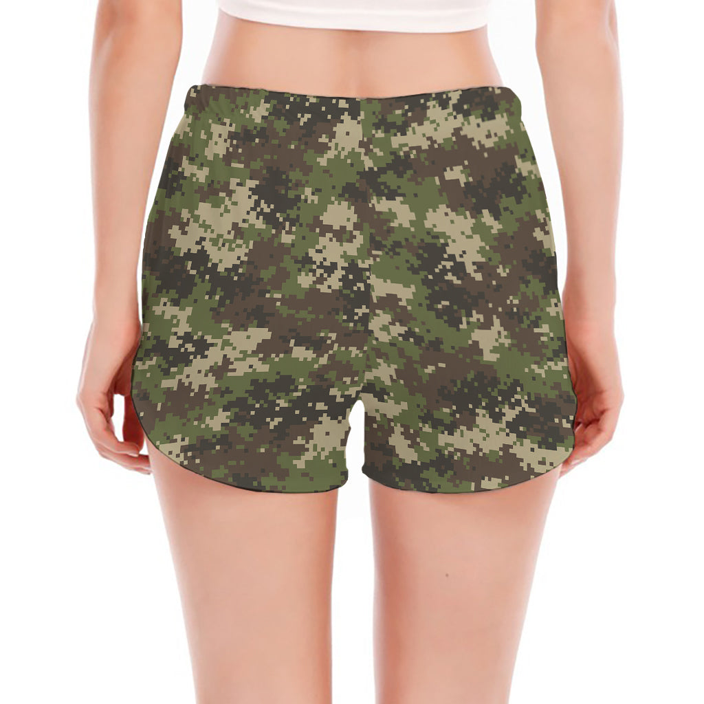 Military Digital Camo Pattern Print Women's Split Running Shorts