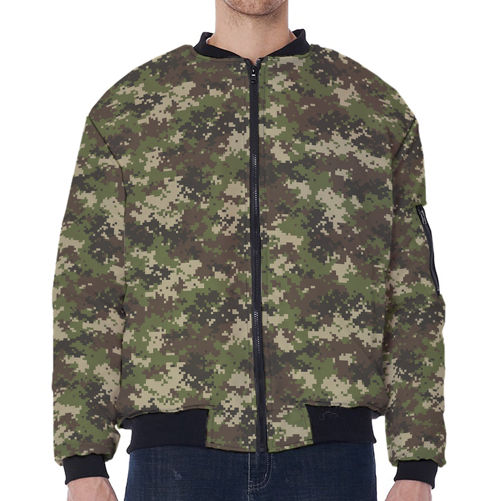 Military Digital Camo Pattern Print Zip Sleeve Bomber Jacket