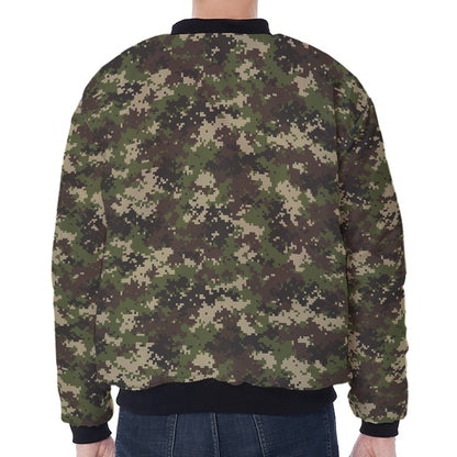 Military Digital Camo Pattern Print Zip Sleeve Bomber Jacket