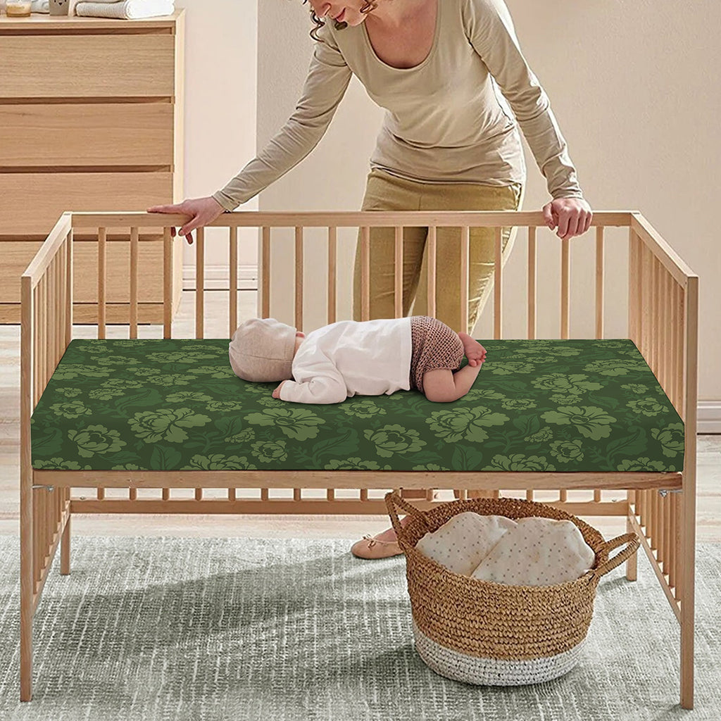 Military Green Camo Flower Pattern Print Baby Crib Sheet