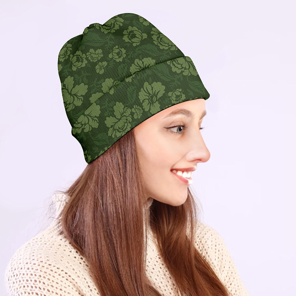 Military Green Camo Flower Pattern Print Beanie